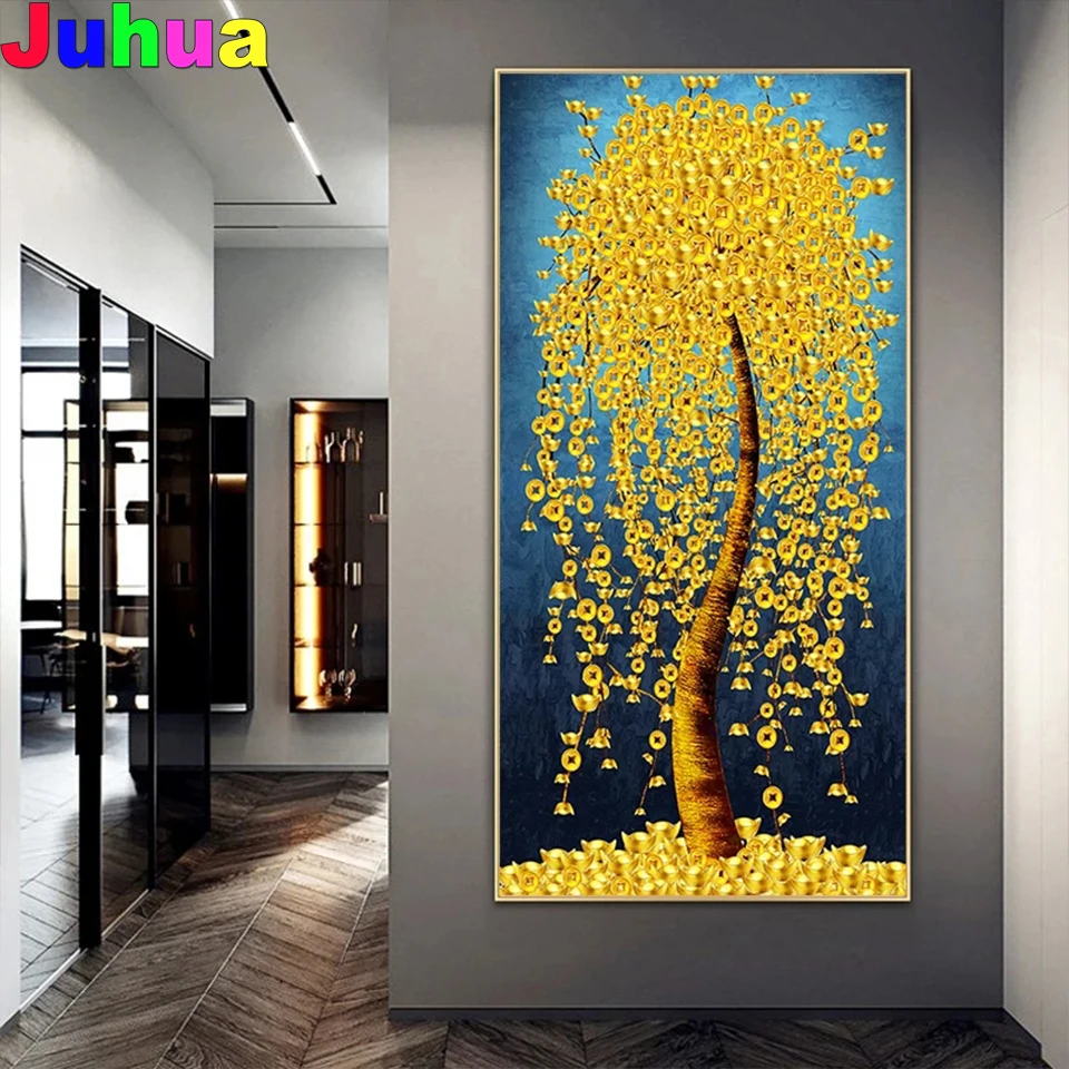 

Abstract Golden Leaves diy Diamond Painting Money Tree Diamond Embroidery full square round drill puzzles Landscape Picture