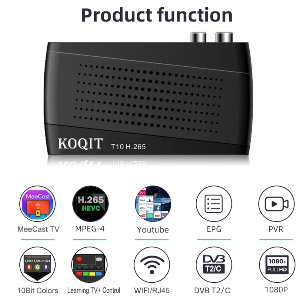 2022 Koqit T10 Бесплатный DVB T2 тюнер DVBC H.265 HEVC главный 10 2-в-1 Пульт дистанционного