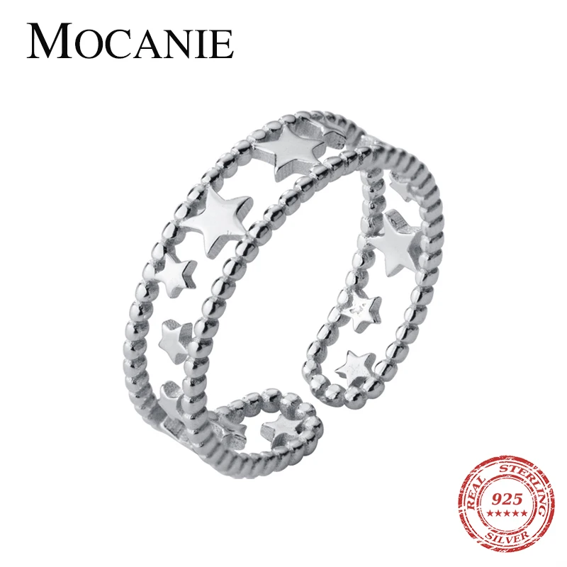 

Mocanie Genuine 925 Sterling Silver Simple Stars Double Circle Open Adjustable Finger Ring for Women Fine Jewelry Party Gift