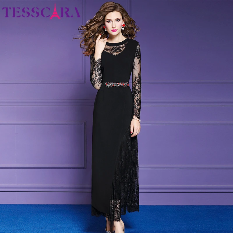 Женское кружевное платье TESSCARA Элегантное Длинное Вечернее Платье макси