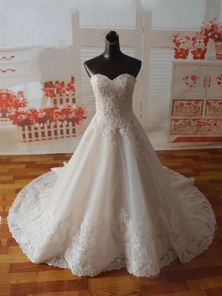 

Real Sample Sleeveless Sexy Off Shoulder A-line Bridal Gown Sweetheart Neck Applique Wedding Dresses JYF1447