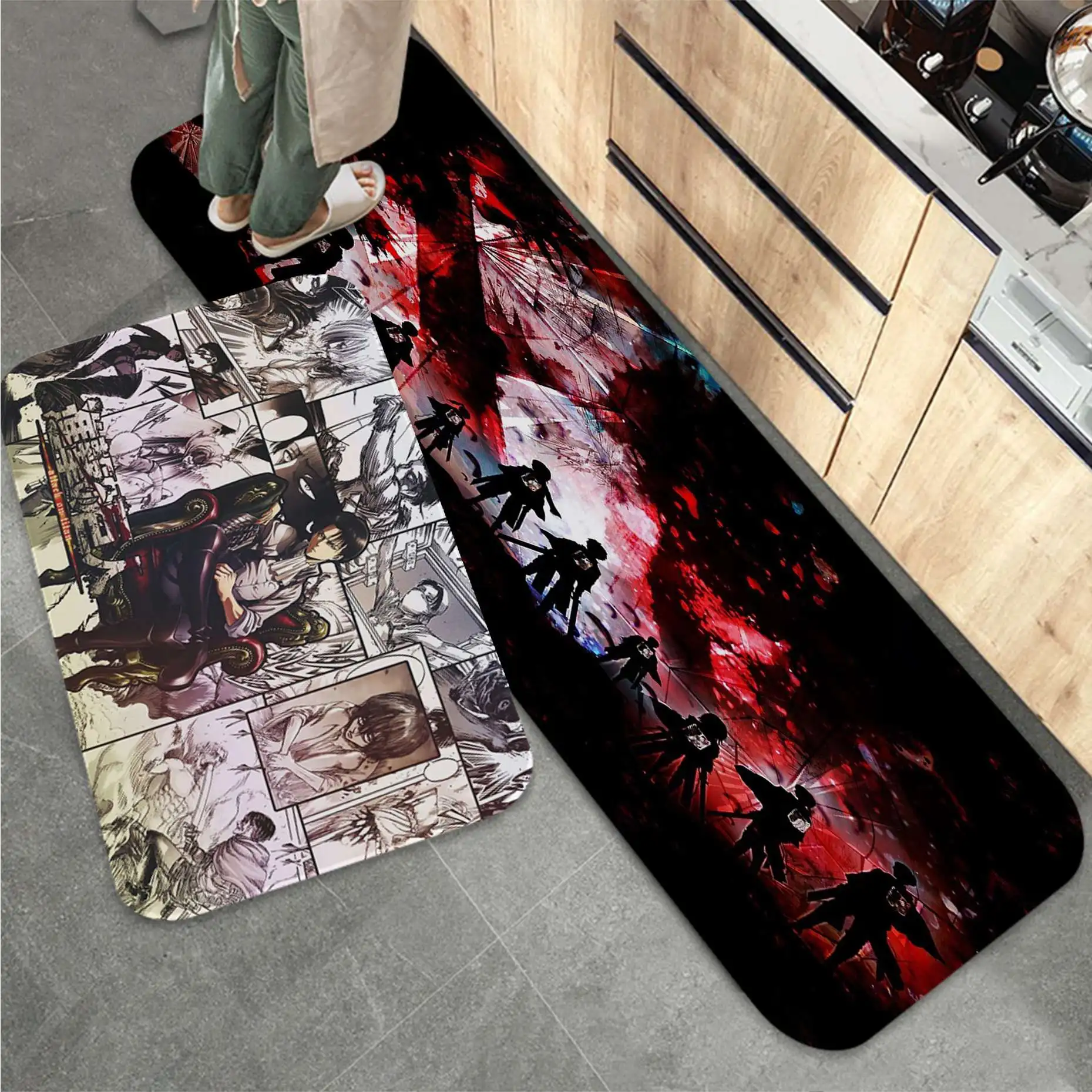 

Anime Attack On Titan Printed Flannel Floor Mat Bathroom Decor Carpet Non-Slip For Living Room Kitchen Welcome Doormat