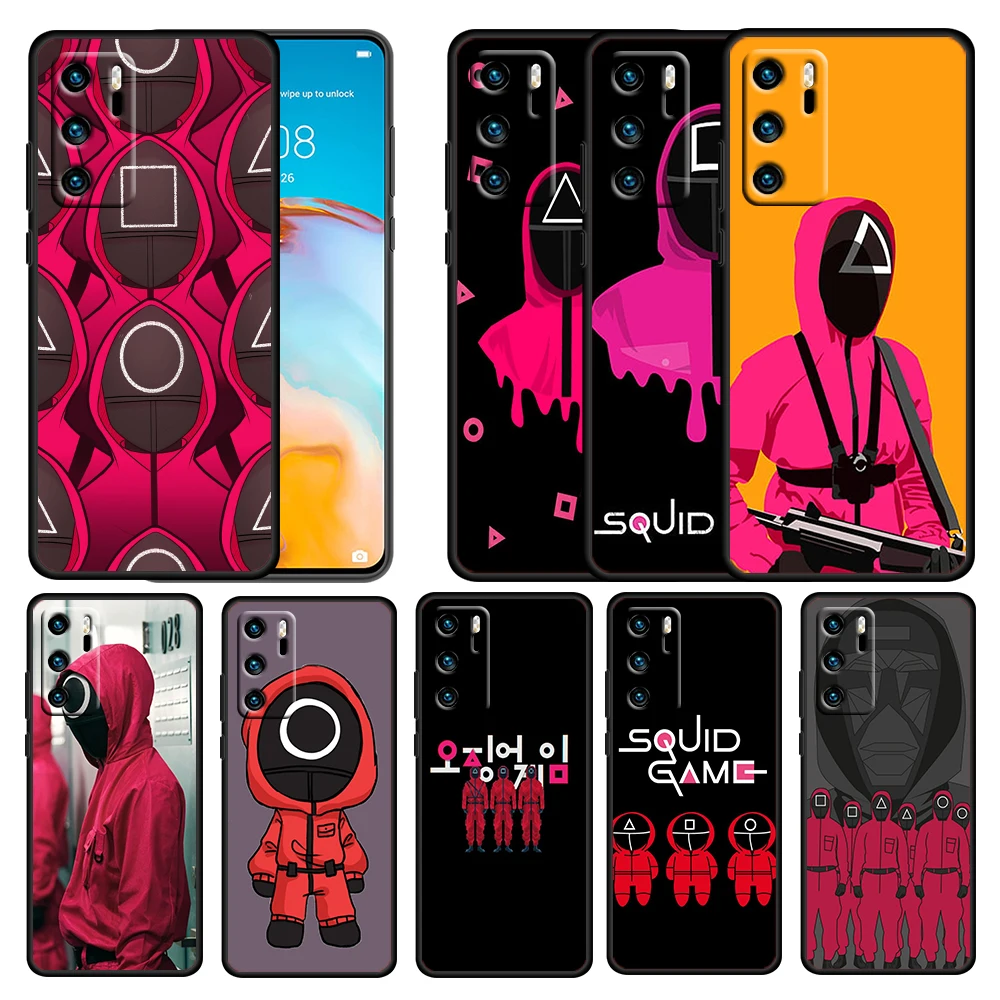 

Squid Game for Huawei P50 P40 E P30 P20 P10 P9 P8 Pro Lite mini 5G Soft TPU Silicone Black Phone Case Cover