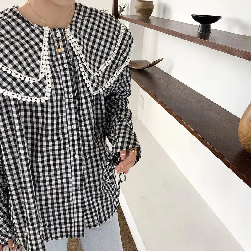 

RUGOD 2021 spring new peter pan collar lace up simple solid sweet shirt elegant mild outgoing shirt basic spring shirt 2021 new