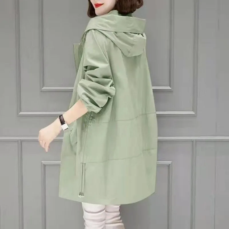 

Spring Autumn Large Size 4XL Hooded Windbreaker Coats Women's Mid-Length Trench Coat 2021 New Thin Female Coat Casual Outerwear