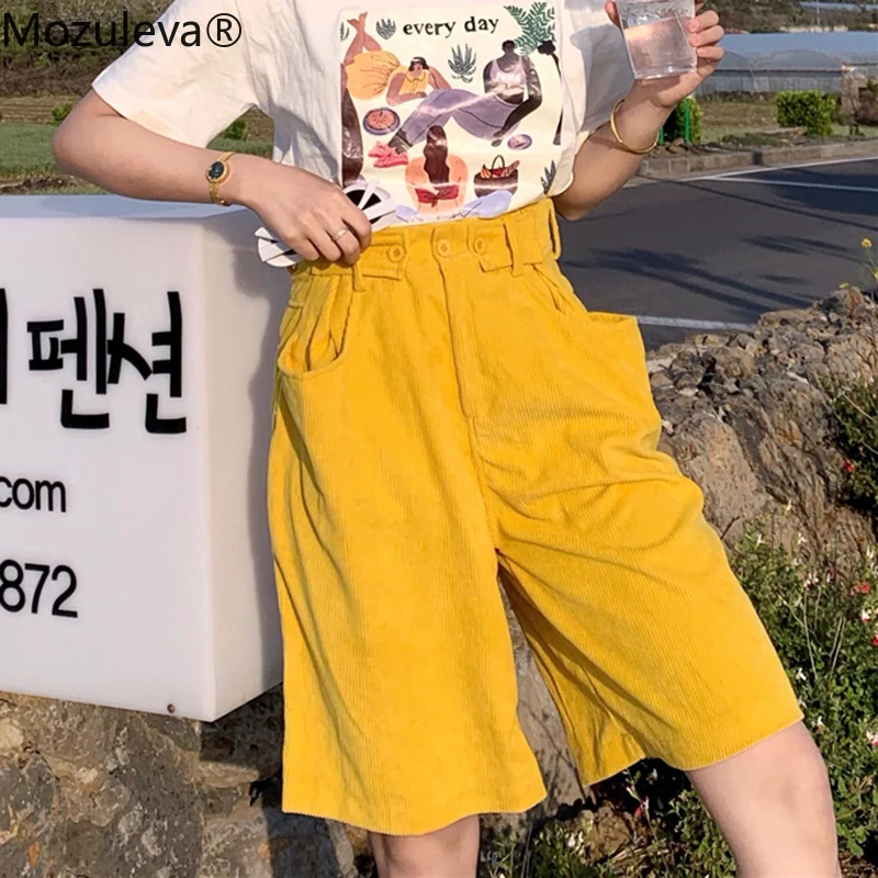 Шорты женские вельветовые прямые 6 цветов на пуговицах с карманами | Женская