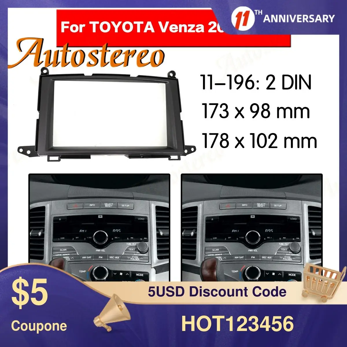 

Рамка панель Верхняя панель радио Fascia Для TOYOTA Venza 2011 2DIN стерео Fascia приборная панель CD установочный комплект рамы