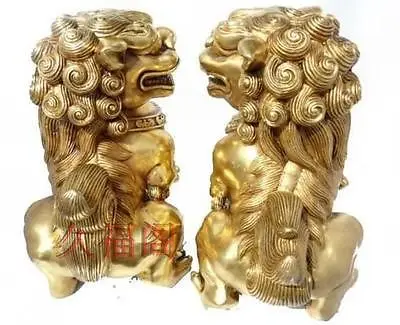 Китайский бутик художественной коллекции резьба латунь парная статуя льва | Дом