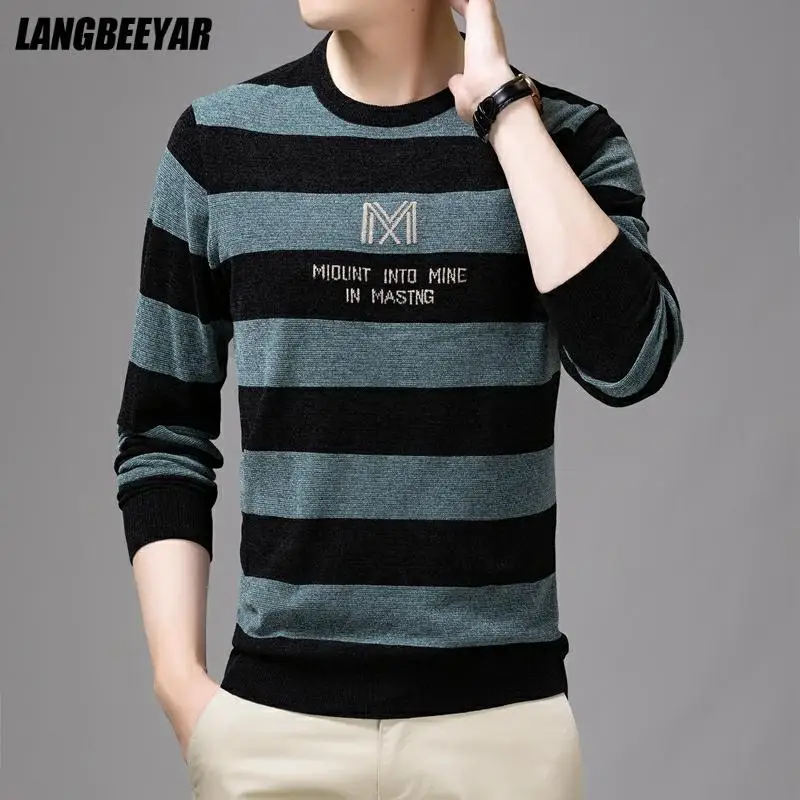 

Fashion Designer Brand Top Quality 4.3% Sheep Wool Striped Knit Mens Pullover Sweaters Winter Casual Jumper Mens Clothes 2021
