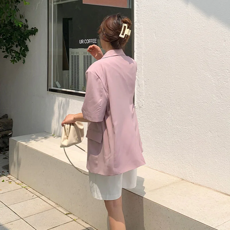 

Women's 2021 Summer New Style Korean Style Fashion Retro Loose Casual Temperament Thin Short-Sleeved Blazer Top