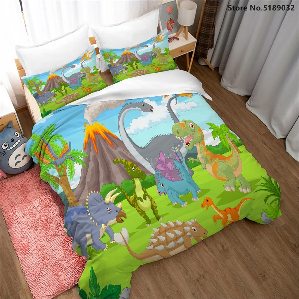 

2/3 Piece Dinosaur Bedding Set for Kids Teens Cartoon Animals Duvet Cover for Bedroom Microfiber Bed Quilt Cover with Pillowcase