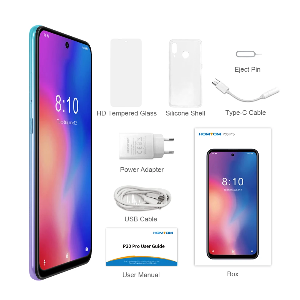 HOMTOM P30 Pro, 4 Гб ОЗУ, 64 Гб ПЗУ, Восьмиядерный мобильный телефон, 6,41 дюймов, полный дисплей, 13 МП, задняя камера, смартфон, отпечаток пальца