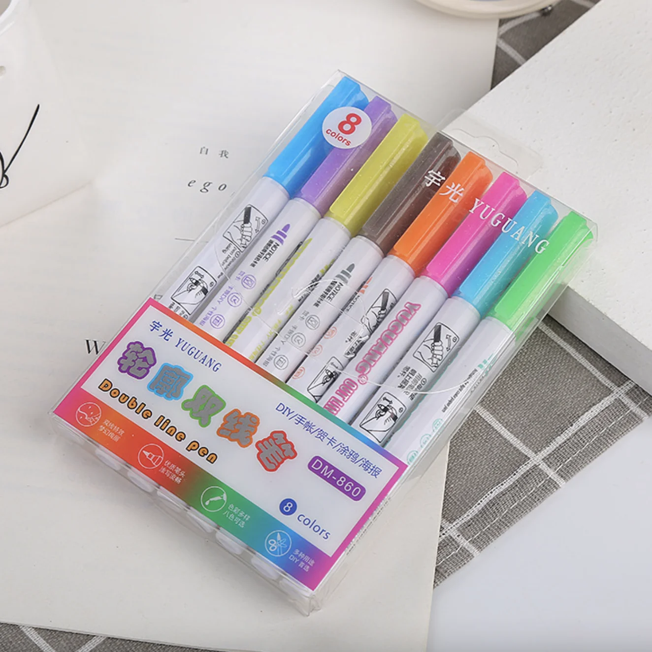 

8pcs/set Color Highlighter Pen Marker Double Line Brush Pens Fluorescent Pen Drawing Stationery Writting Supplies Using Pens