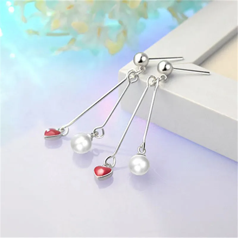 

Женские маленькие серьги-гвоздики с красным сердцем и жемчугом, 1 пара, E0793