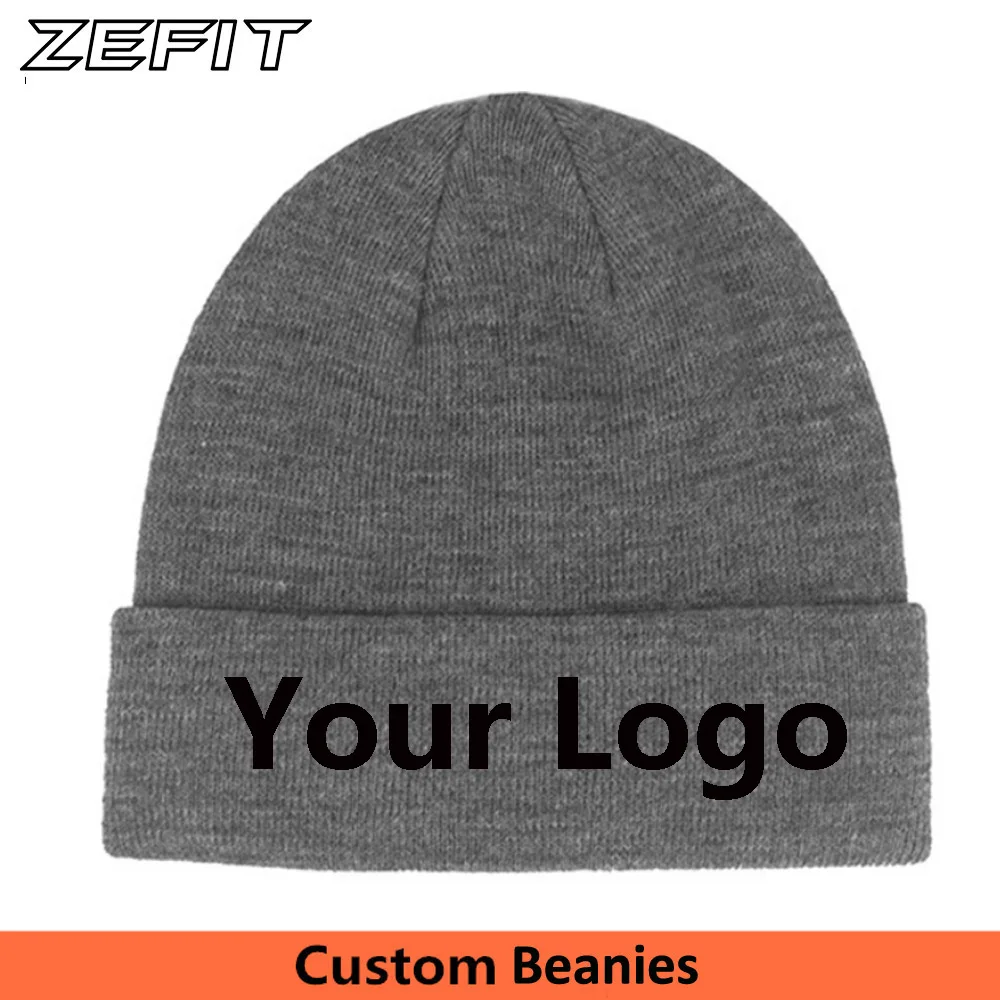 

Customized Winter Head Wear Grey Color Custom Cap Cool Cold Label Hang Tag Logo Text Male Female Lady Knitted Beanies Hat