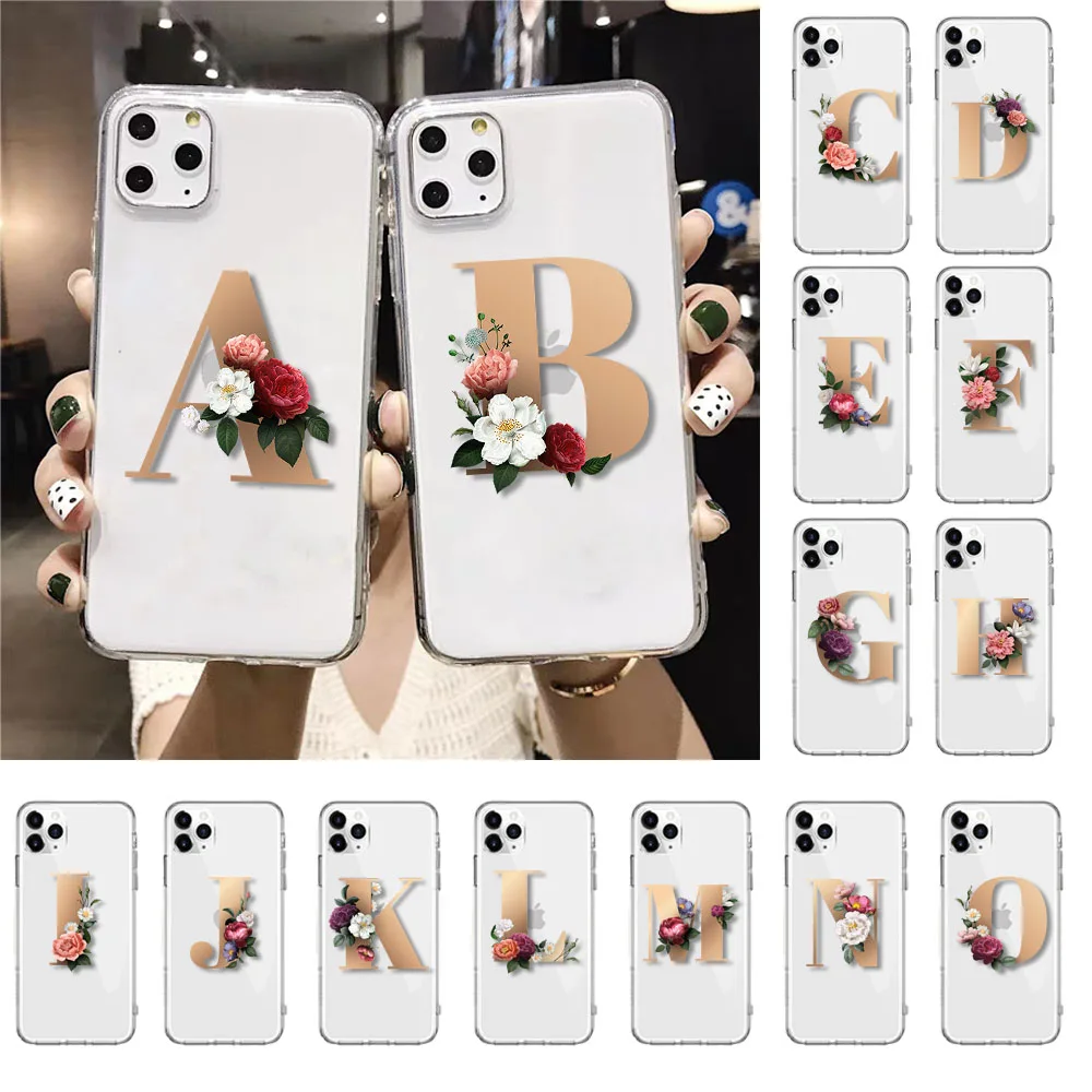 

Flower Name Letter Peony Gold Initials DIY Phone Case For iPhone 12 X XS XR XS Max 11 Pro Max 8 7 6 6S Plus SE2 5 5S SE