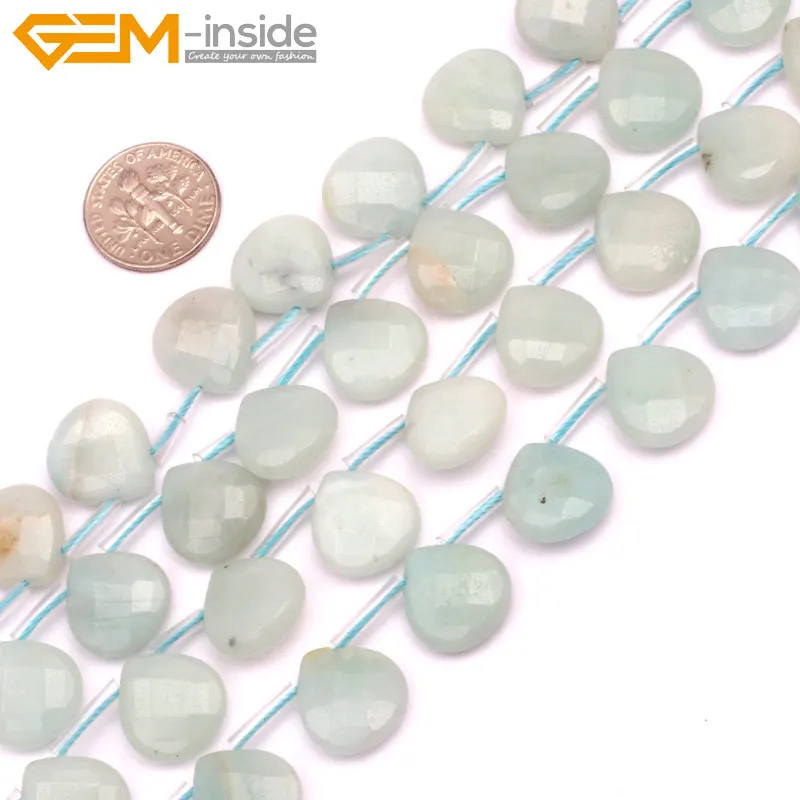 

Gem-inside Natural fashion Flat Drop Teardrop Faceted Pure Amazonite Beads For Jewelry Making 6-16mm 15inches DIY Jewellery