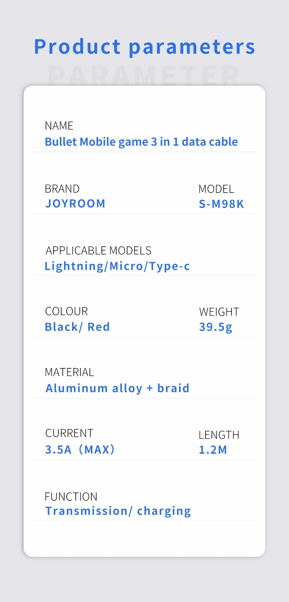 Joyroom JR-S-M98K, 1,2 м, 2 м, вес нетто г, алюминиевый сплав+ Плетеный материал, кабель для быстрой зарядки от одного до трех