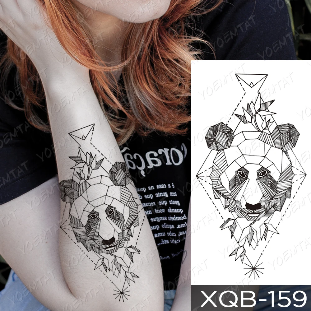 Waterproof Temporary Tattoo Sticker Line Geometry Fox Panda Wolf Tattoos Deer Flowers Body Art Arm Fake Sleeve Tatoo Women Men