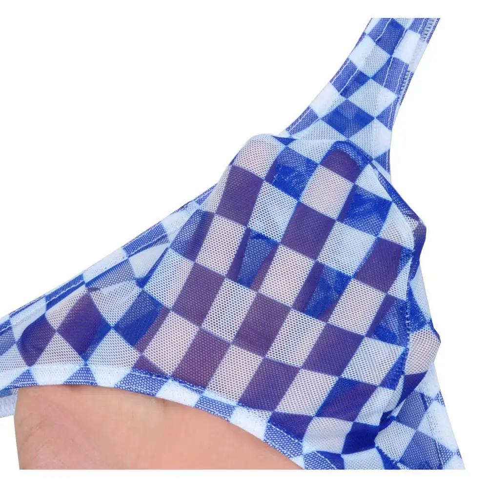 Мужские воздухопроницаемые стринги 5 шт./лот в клетку сетчатые трусы танга с Т