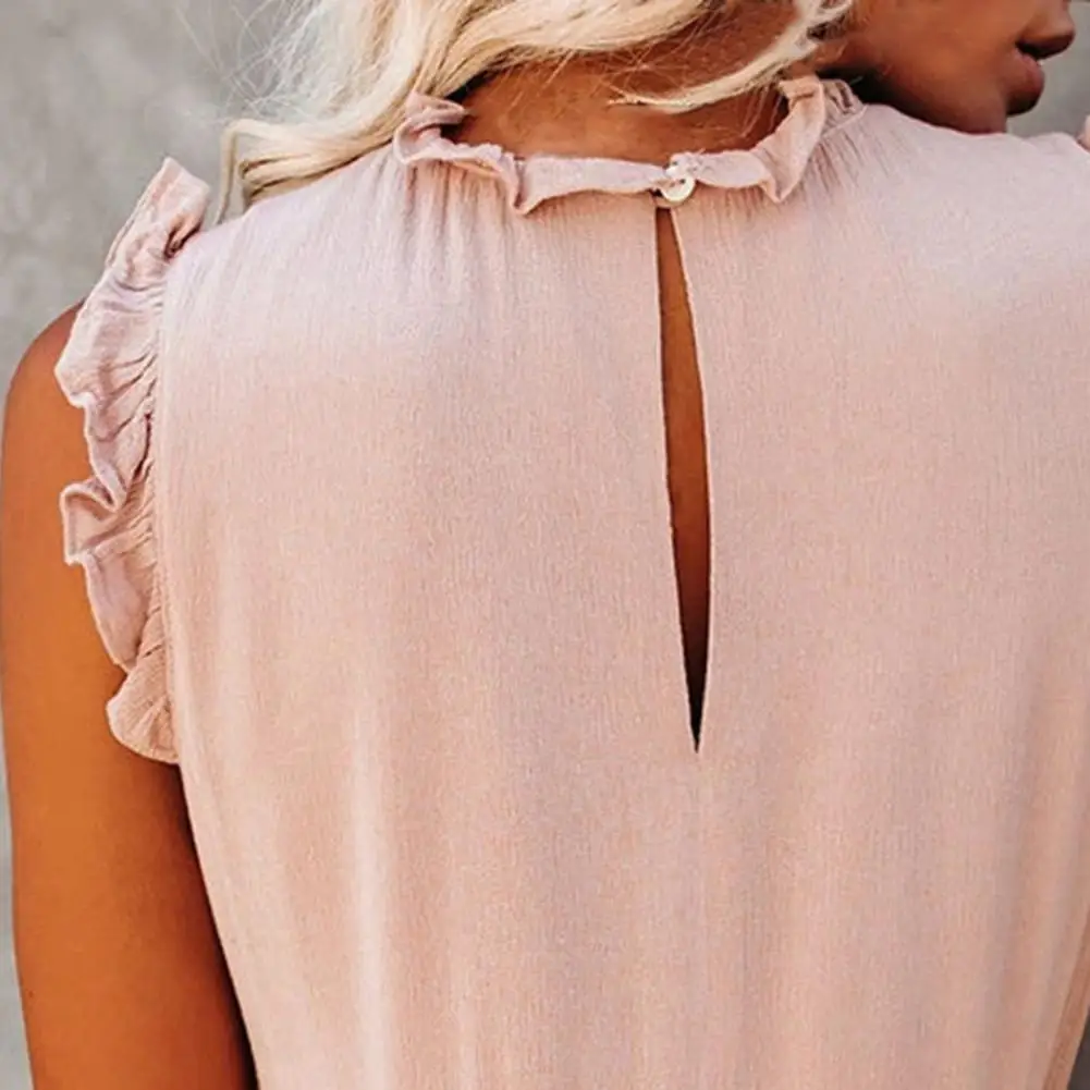

New Arrival Women Dress Ruffle Solid Color Summer Round Neck Sleeveless Skirt for Office