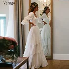 Свадебное платье в деревенском стиле бохо, винтажные богемные кружевные трапециевидные платья невесты, многоярусные Свадебные платья принцессы с рукавами-фонариками, деревенские платья