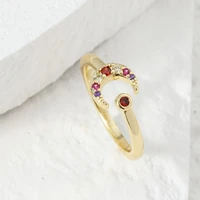 2021 new style zircon ring copper micro inlaid colorful dots and moon pattern opening ring for ladies