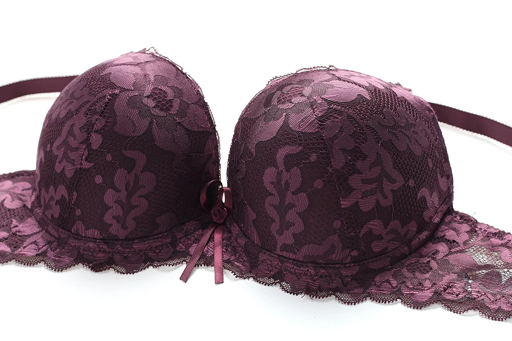 

2020 new upper thin lower thick gathered solid color bra set European and American sexy lace thong underwear set 4