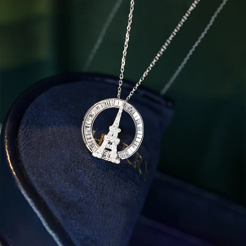 

Elegant French romance Jewelry 925 Sterling Silver Luxury Zircon Eiffel Tower pendant necklace exquisite design wedding jewelry