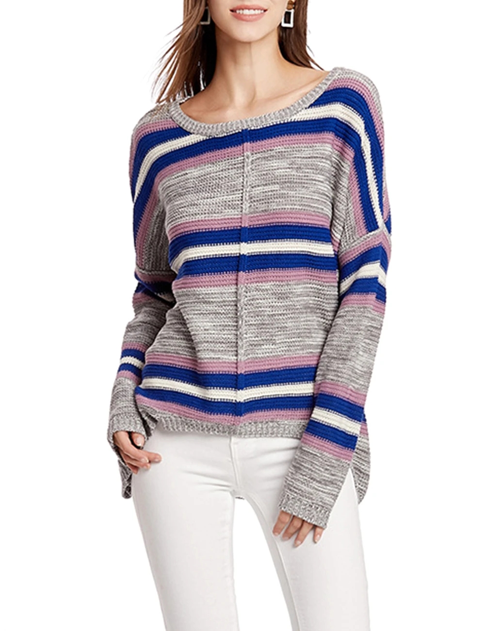 Полосатый принт Женские Повседневные свитера осенняя мода о-образный вырез