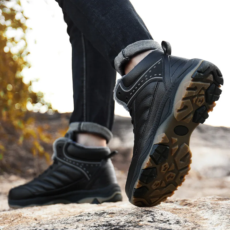 Классические зимние мужские ботильоны толстые плюшевые теплые ботинки уличные