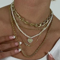 vintage multi layer heart angel crystal snake pendant necklace for women pearl chain golden metal choker necklace punk jewelry