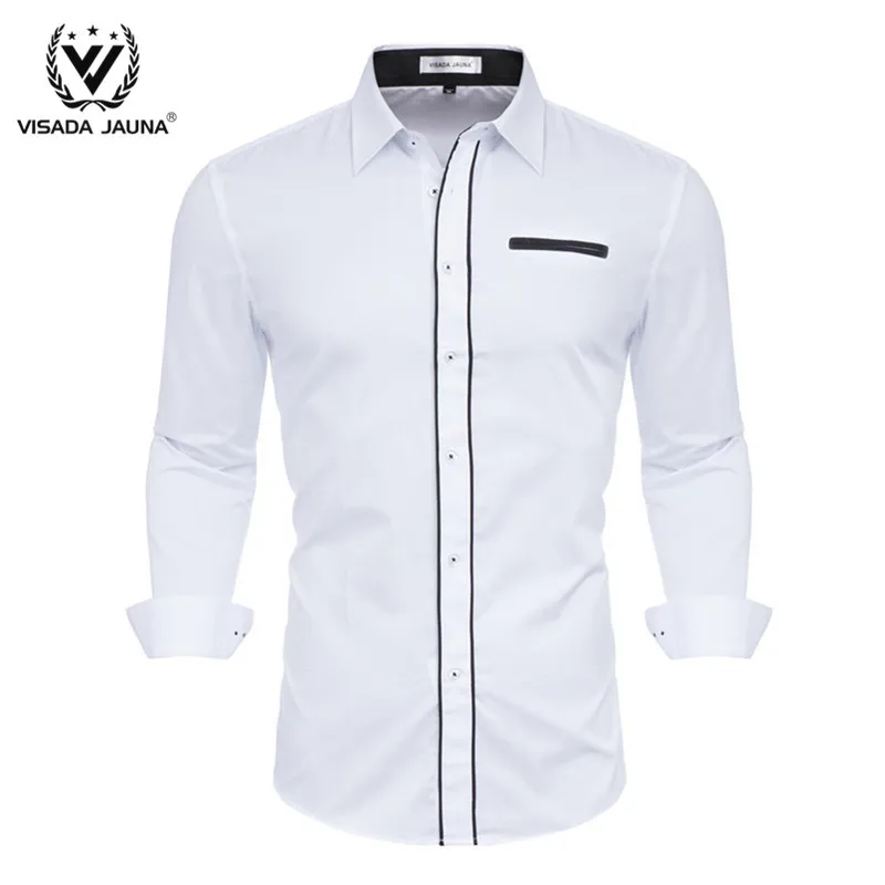 VISADA JUANA роскошная черная рубашка Для мужчин Slim Fit с длинными рукавами Camisa Masculina; цвет золотой, черный, Chemise, мужская, для общественных мест Для мужчин Костюмы - Цвет: White