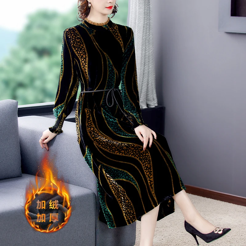 

Chikichi Women's Turtleneck Velvet Dress Autumn And Winter 2020 New High-end Velvet Long Sleeves Dress Mid-length