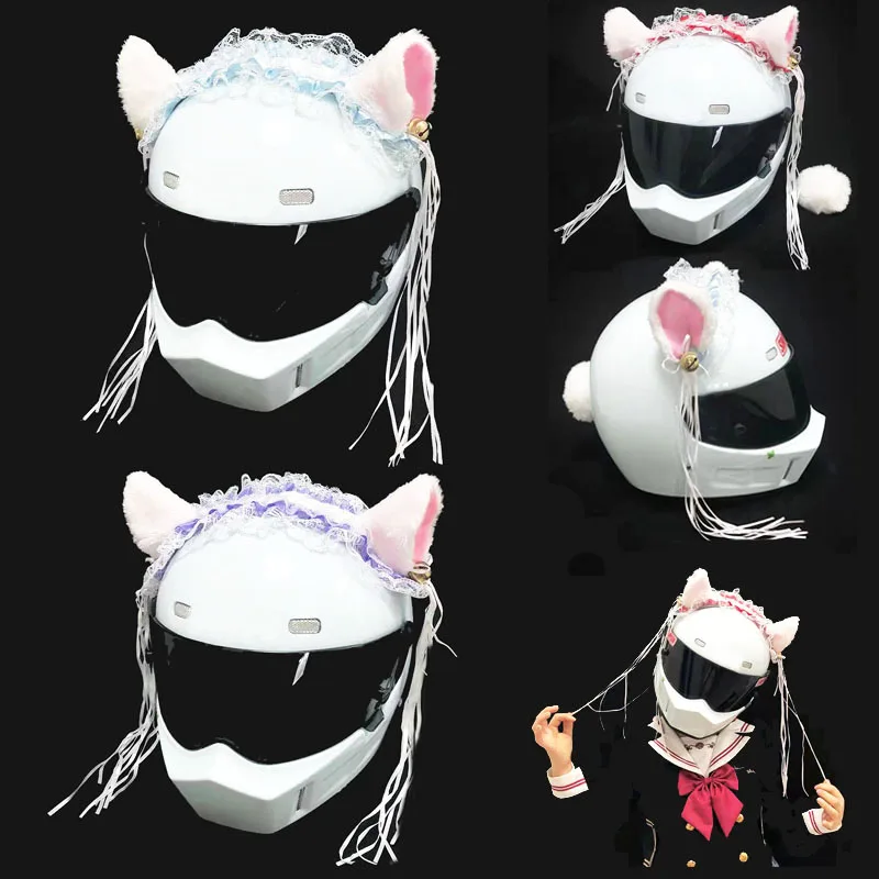 Yeni motosiklet kask sevimli Lolita kedi kulaklar kafa bandı motokros tam yüz Off Road kask Deco aksesuarları Sticker Cosplay şekillendirici