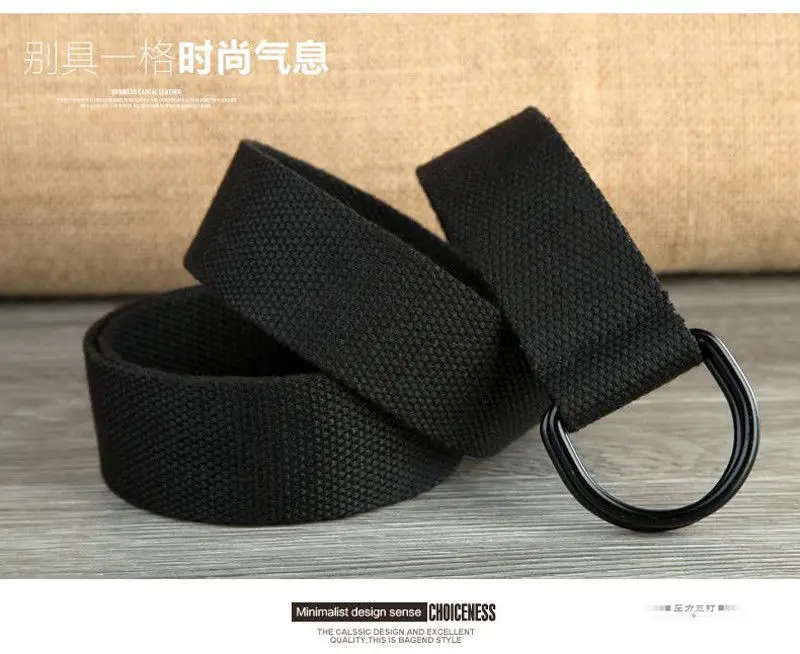 

110-150cm Casual Unisex Canvas Belt Men Women Adjustable Strap D Ring Buckle Webbing Outdoor Sports Braid Waistband