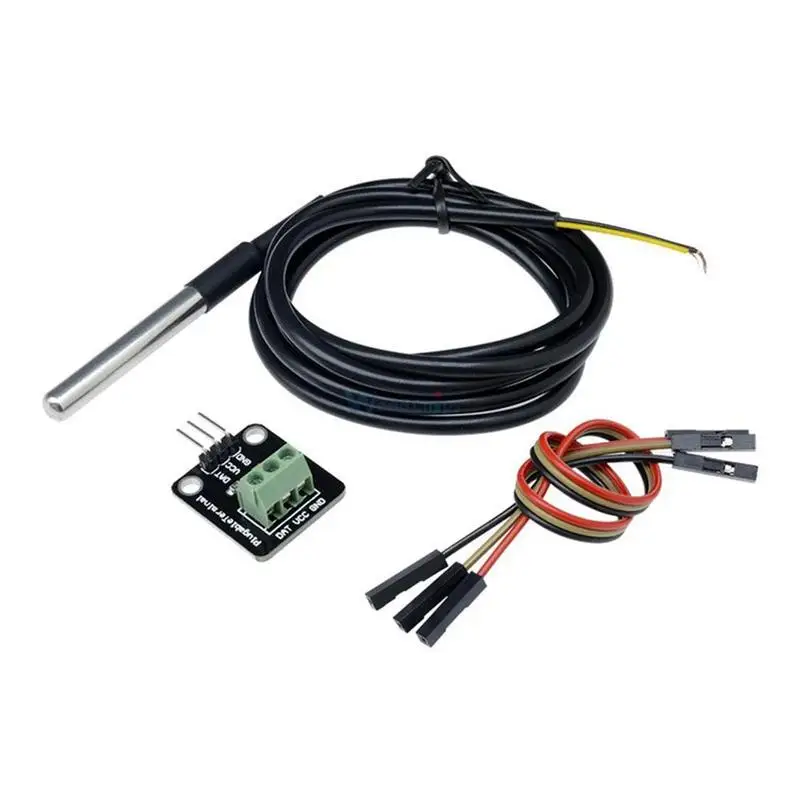 

DS18B20 Temperature Sensor Module Kit Waterproof Digital Sensor Cable Steel Probe Terminal Adapter For