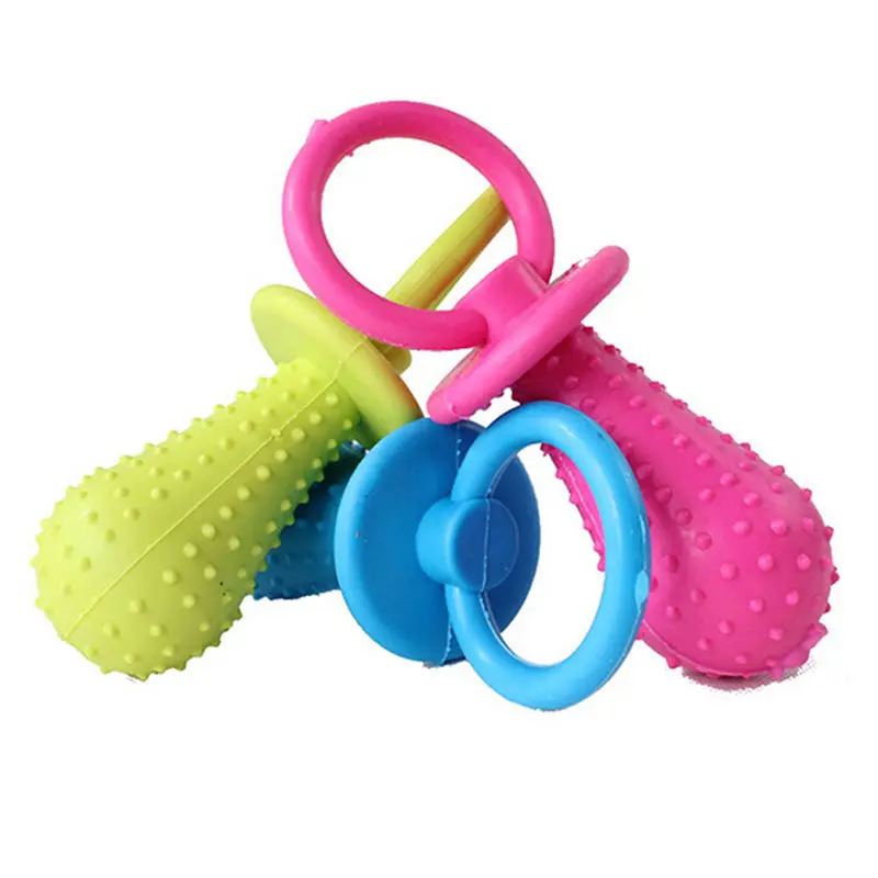 

Mini Cute Rubber Pacifier Squeaky Pet Dog Cat Puppy Chew Toys with Bell Sound Inside Tooth Cleaning Molars Toy