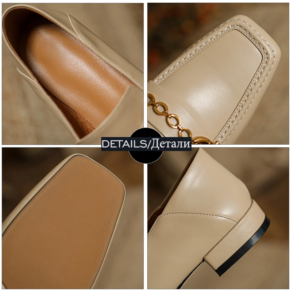 

WETKISS Fashion Casual Women Flats Square Toe Mules Loafers Metal Decor Female Shoes Genuine Leather Footwear New 2021