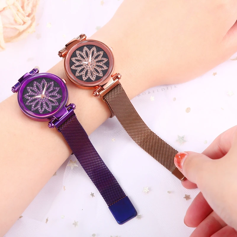 Модные женские магнитные розовые с золотыми цветами и стразами Роскошные