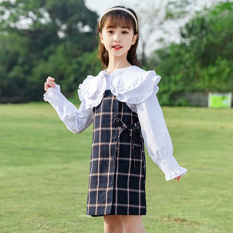 

Spring New 2021 Big Girls Clothes Sets Kids Shirts Tops + Suspender Dress Clothing Set 2 Pcs Little Girl Autumn Dresses Suits