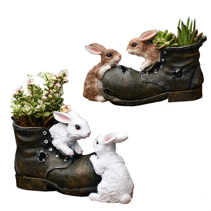

Rabbit Resin Flower Pot Garden Simulation Shoes Potted Animal Sculpture Crafts Home Decorations Accessories