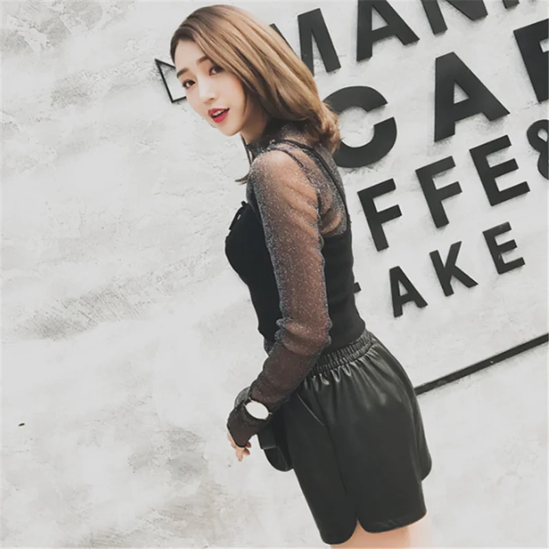 Зимние кожаные шорты для женщин с высокой талией корейского размера плюс широкие