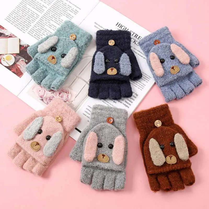 Зимние перчатки для девочек и мальчиков с откидной крышкой теплые митенки