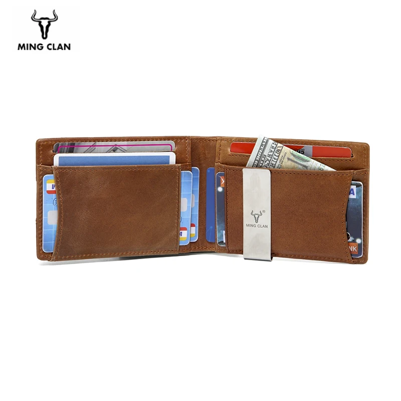 Зажим для денег из натуральной кожи с RFID блокировкой тонкие кошельки воловьей