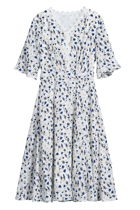 

COIGARSAM 4XL Plus Size Patchwork Women dress New Summer Short Sleeve Print Chiffon Dresses 9408