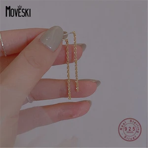 MOVESKI 925 Sterling Silver Starry Tassel Chain Stud Earrings Women Anniversary Party High Jewelry Accessories