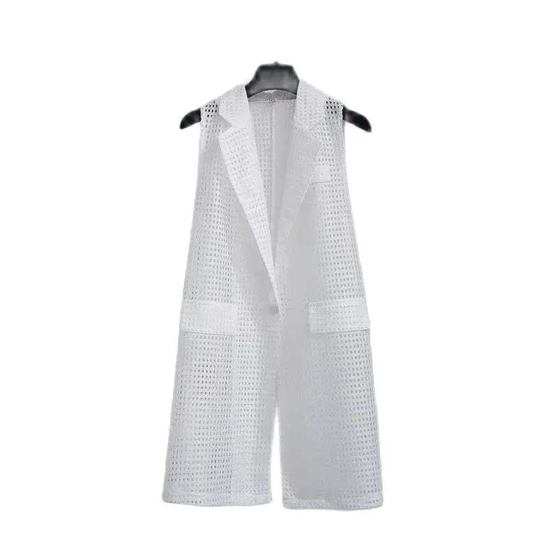 Женский безрукавный жилет повседневный однотонный кардиган с лацканами для лета