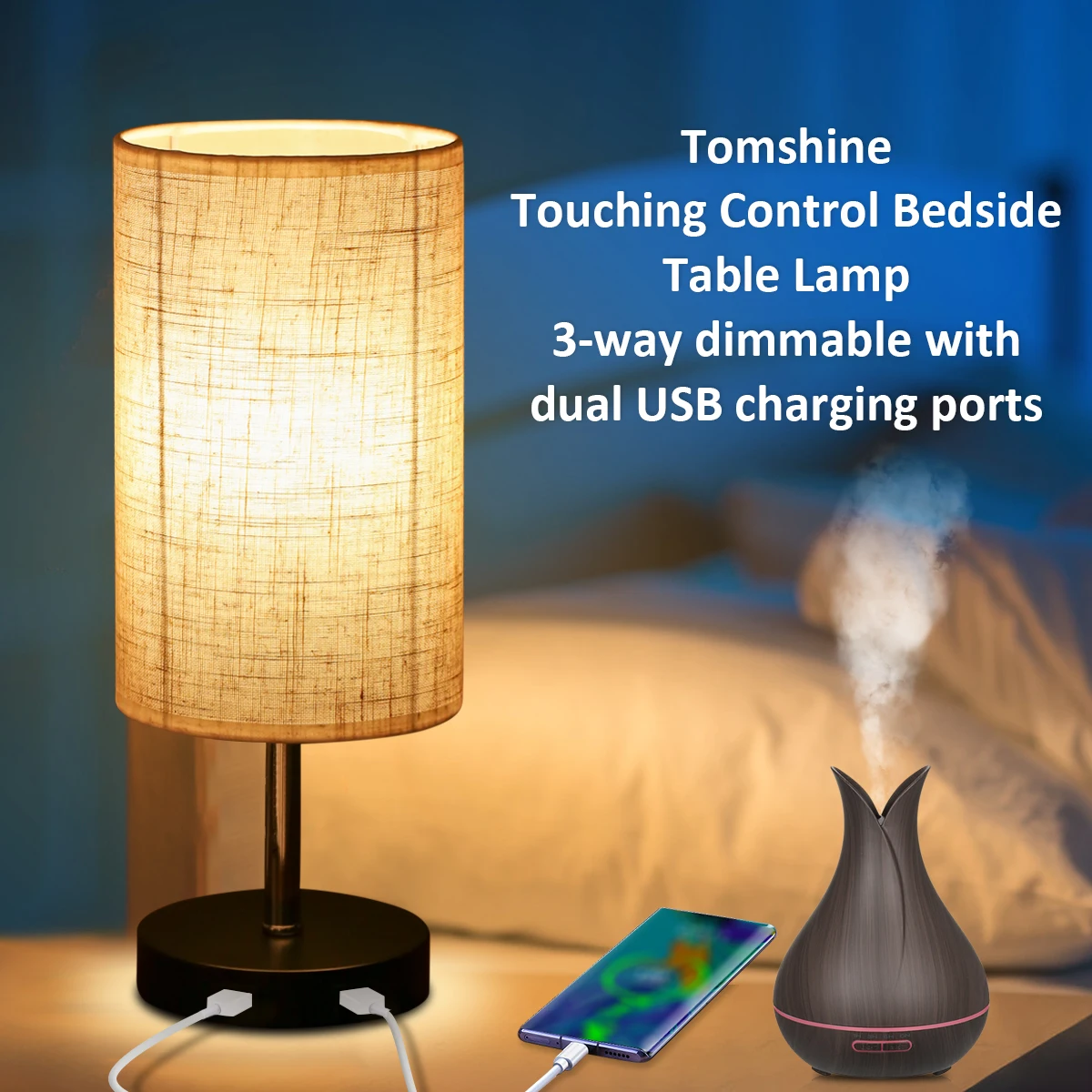 Прикроватный ночник с сенсорным управлением приглушаемая Настольная лампа 2 USB