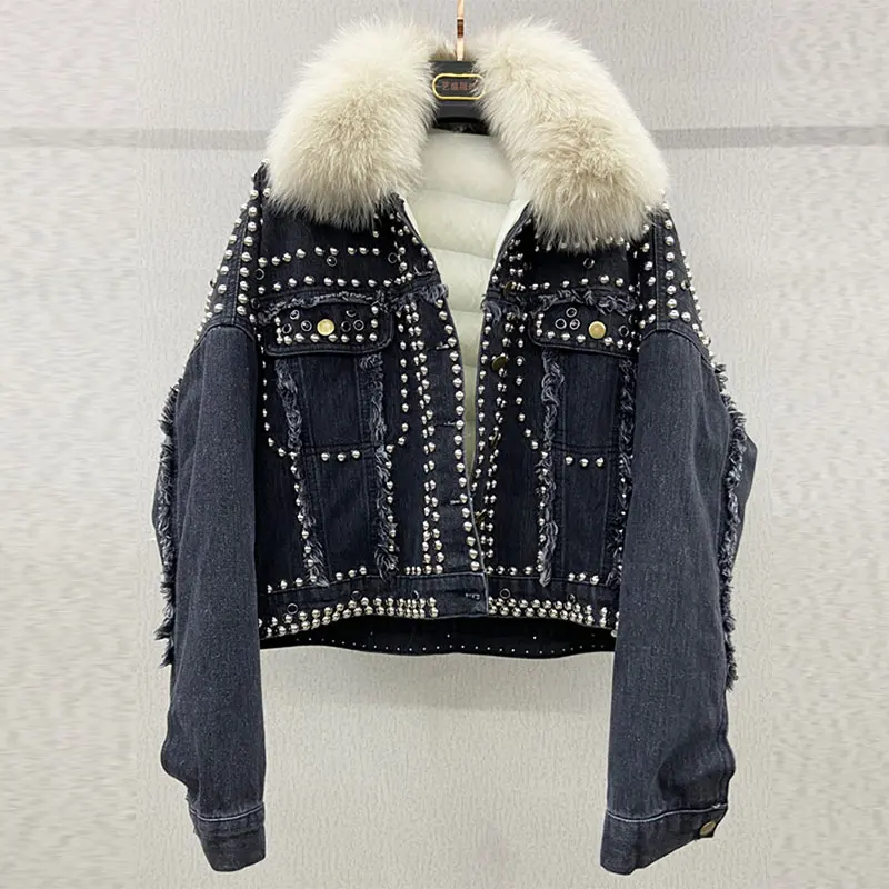 Женский зимний пуховик с воротником из натурального Лисьего меха и съемной